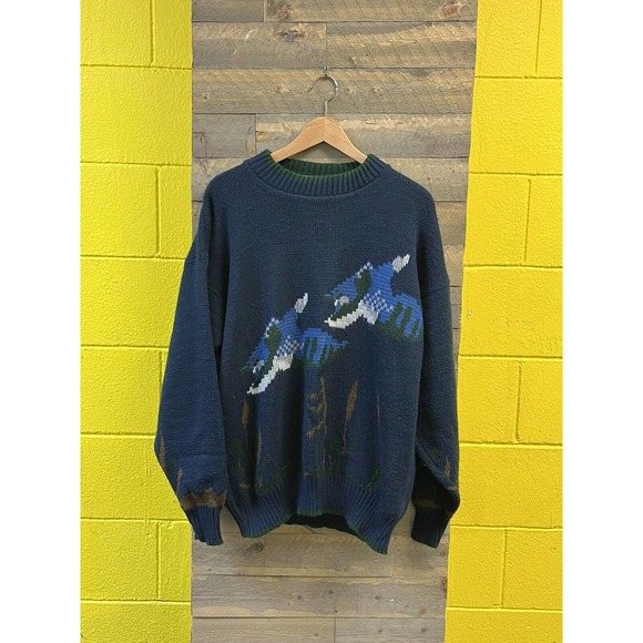 VTG 80s 90s Sweater Graphix Duck Hunt Pixelated Acrylic Sweater Size XL - Picture 1 of 6